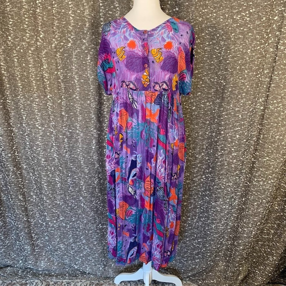 Vintage New Aura Ocean Tropical Maxi Sundress Retro Vacation Boho Womens